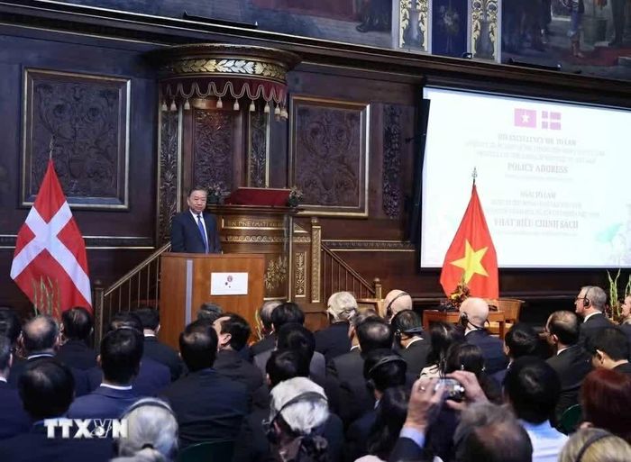 Tổng Bí thư, Chủ tịch nước Tô Lâm phát biểu chính sách tại Đại học Copenhagen (Đan Mạch). (Nguồn: TTXVN)