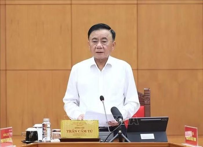 Ông Trần Cẩm Tú, Ủy viên Bộ Chính trị, Thường trực Ban Bí thư phát biểu. Ảnh: TTXVN