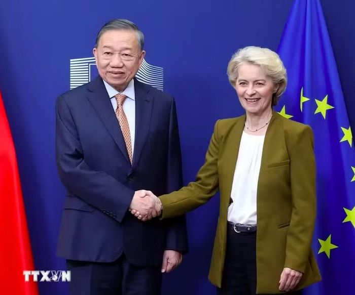 Tổng Bí thư, Chủ tịch nước Tô Lâm gặp Chủ tịch Ủy ban châu Âu Ursula von der Leyen. (Ảnh: TTXVN)