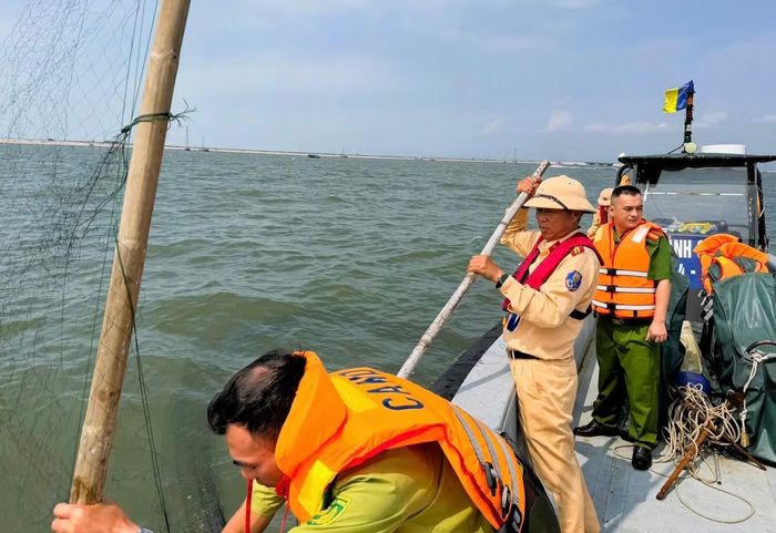 Lực lượng chức năng tiến hành kiểm đếm và tháo dỡ công cụ săn bắt chim trái phép.