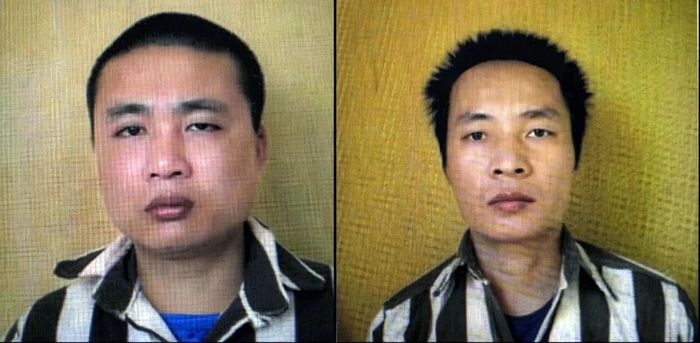 Hai phạm nhân (từ trái sang): Lê Văn Cường, Lữ Văn Toàn. Ảnh: C.A