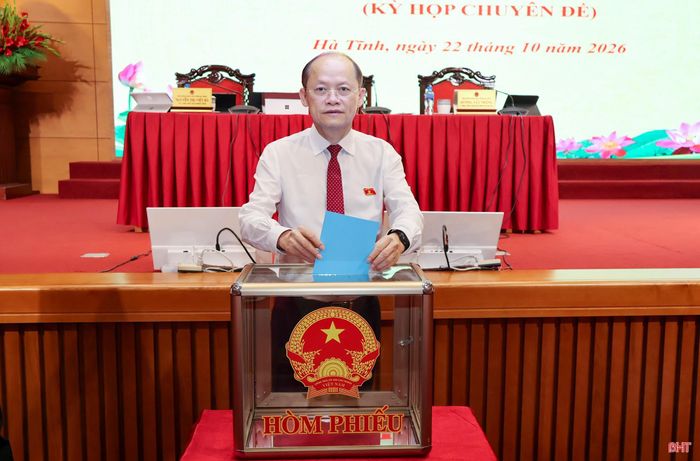 Đồng chí Nguyễn Hồng Lĩnh - Phó Bí thư Thường trực Tỉnh ủy, Chủ tịch HĐND tỉnh bỏ phiếu bầu bổ sung Ủy viên UBND tỉnh.