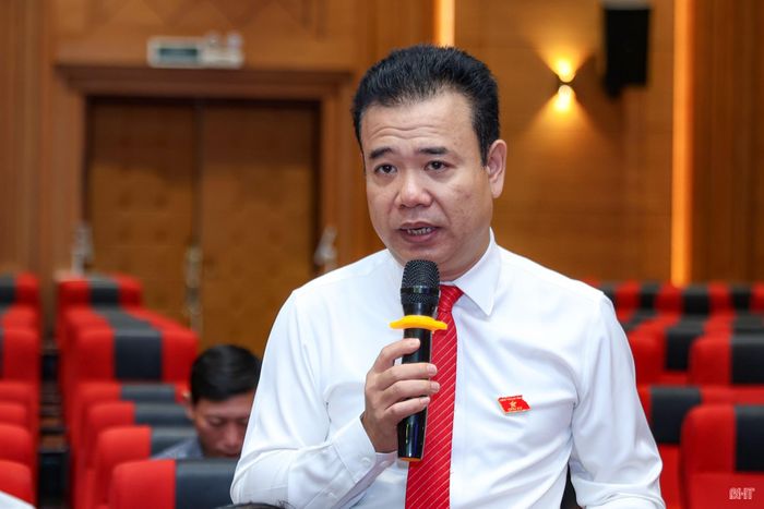 Đại biểu Nguyễn Việt Hùng – Bí thư Đảng ủy, Chủ tịch HĐND xã Thạch Hà phát biểu thảo luận.
