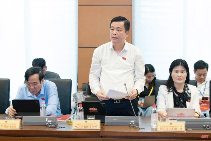 Đại biểu Nguyễn Thành Đồng - Ủy viên BTV Tỉnh ủy, Chủ tịch Ủy ban MTTQ tỉnh Hà Tĩnh tham gia góp ý.