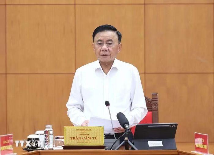 Đồng chí Trần Cẩm Tú, Ủy viên Bộ Chính trị, Bí thư Trung ương Đảng, Thường trực Ban Bí thư, phát biểu. (Ảnh: An Đăng/TTXVN)