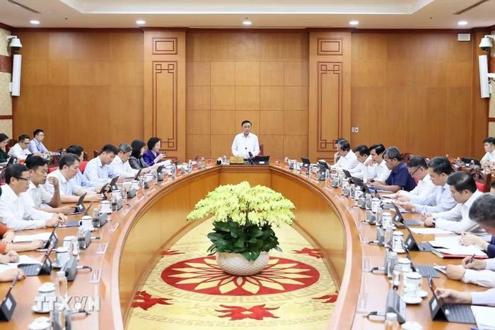 Đồng chí Trần Cẩm Tú, Ủy viên Bộ Chính trị, Bí thư Trung ương Đảng, Thường trực Ban Bí thư, phát biểu. (Ảnh: An Đăng/TTXVN)