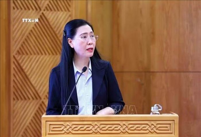 Đồng chí Bùi Thị Quỳnh Vân, Ủy viên Trung ương Đảng, Bí thư Đảng ủy, Phó Trưởng Ban Tổ chức Trung ương phát biểu. Ảnh: An Đăng/TTXVN