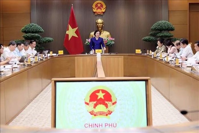 Phó Thủ tướng Phạm Thị Thanh Trà, Trưởng Ban Công tác liên ngành đối ngoại và hội nhập quốc tế về Văn hóa, Xã hội, Giáo dục - Đào tạo chủ trì họp Ban Công tác. Ảnh: An Đăng/TTXVN