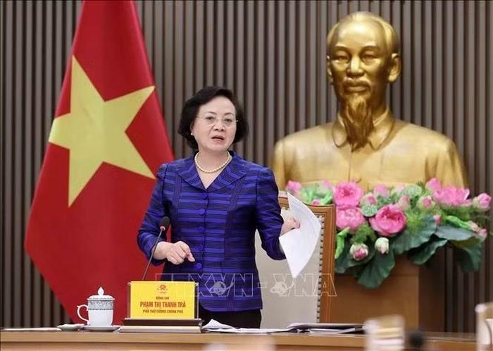 Phó Thủ tướng Phạm Thị Thanh Trà, Trưởng Ban Công tác liên ngành đối ngoại và hội nhập quốc tế về Văn hóa, Xã hội, Giáo dục - Đào tạo chủ trì họp Ban Công tác. Ảnh: An Đăng/TTXVN
