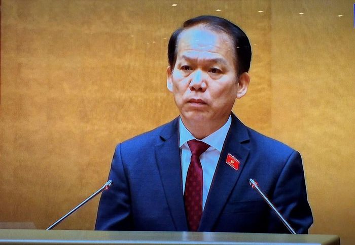 Bộ trưởng Bộ Tư Pháp Hoàng Thanh Tùng thừa ủy quyền của Thủ tướng Chính phủ trình bày Tờ trình về dự án Luật Đất đai (sửa đổi). Ảnh: Thùy Dương/Bnews/vnnet.vn