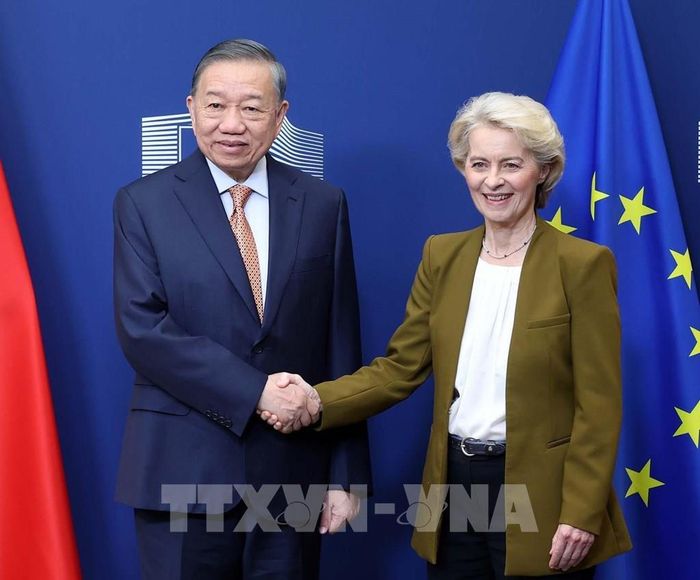 Tổng Bí thư, Chủ tịch nước Tô Lâm gặp Chủ tịch Uỷ ban châu Âu Ursula von der Leyen. Ảnh: Thống Nhất – TTXVN