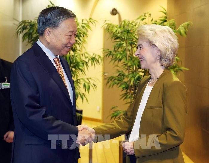 Tổng Bí thư, Chủ tịch nước Tô Lâm gặp Chủ tịch Uỷ ban châu Âu Ursula von der Leyen. Ảnh: Thống Nhất – TTXVN