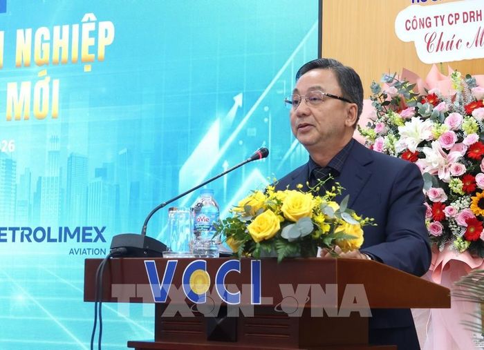Ông Phạm Văn Triêm, Chủ tịch Hiệp hội Doanh nghiệp nhỏ và vừa TP. Hồ Chí Minh (HCM-SME) phát biểu tại hội nghị. Ảnh: Hứa Chung – TTXVN