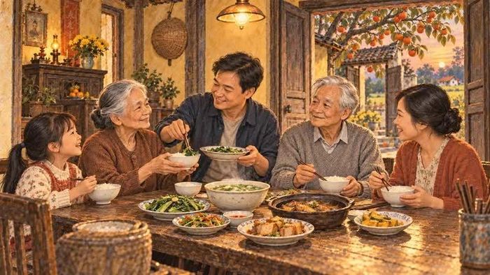 Bữa cơm sum vầy là điều bình dị mà quý giá. Ảnh:AI