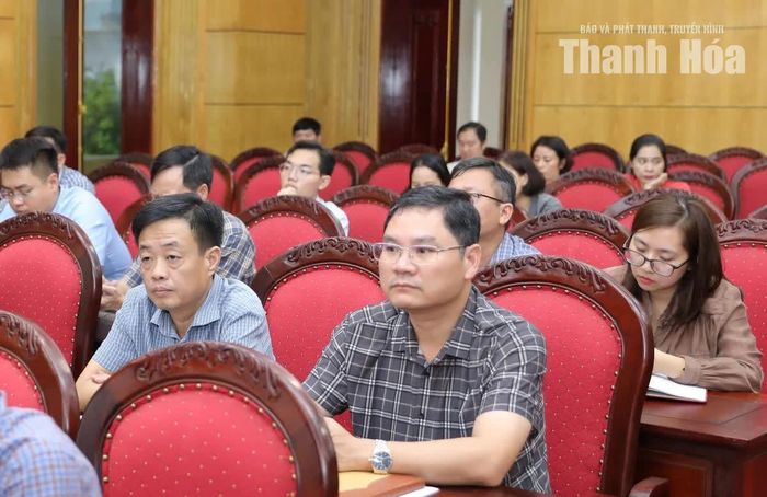 Các đại biểu dự hội nghị tại điểm cầu Tỉnh ủy Thanh Hóa.