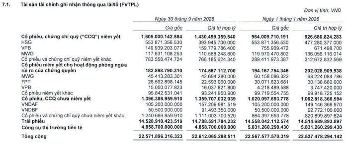 Nguồn: BCTC quý III của doanh nghiệp.