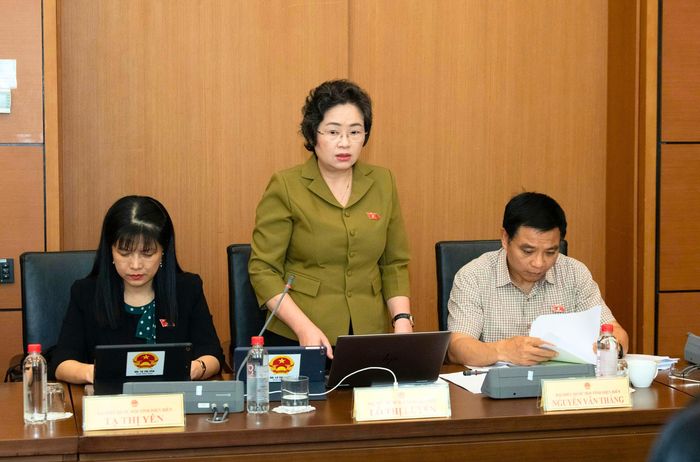 Đại biểu Lò Thị Luyến, Phó Trưởng Đoàn ĐBQH tỉnh phát biểu ý kiến tại phiên thảo luận.