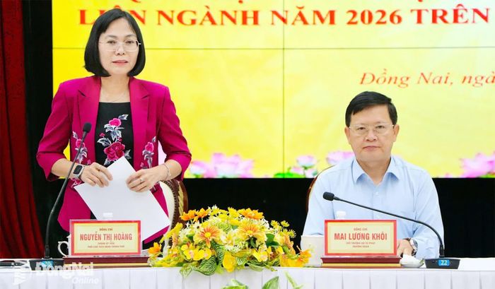 Thành ủy viên, Phó Chủ tịch UBND thành phố Nguyễn Thị Hoàng phát biểu tại buổi làm việc. Ảnh: An Nhơn
