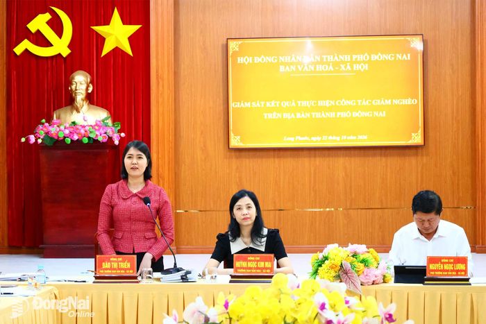Phó Trưởng ban Văn hóa - Xã hội HĐND thành phố Đào Thị Triển phát biểu tại buổi làm việc. Ảnh: Hồ Thảo