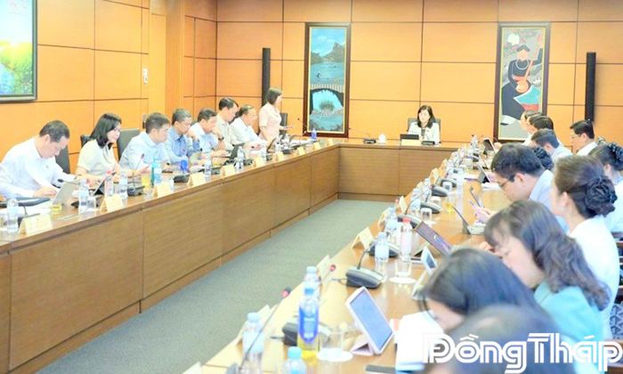 Đồng chí Châu Thị Mỹ Phương, Phó Bí thư Tỉnh ủy, Trưởng đoàn Đại biểu Quốc hội tỉnh Đồng Tháp, chủ trì phiên thảo luận Tổ.