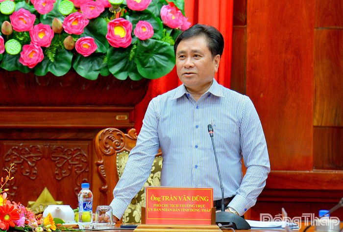 Đồng chí Trần Văn Dũng, Ủy viên Ban Thường vụ Tỉnh ủy, Phó Chủ tịch Thường trực UBND tỉnh Đồng Tháp, phát biểu tại buổi làm việc.