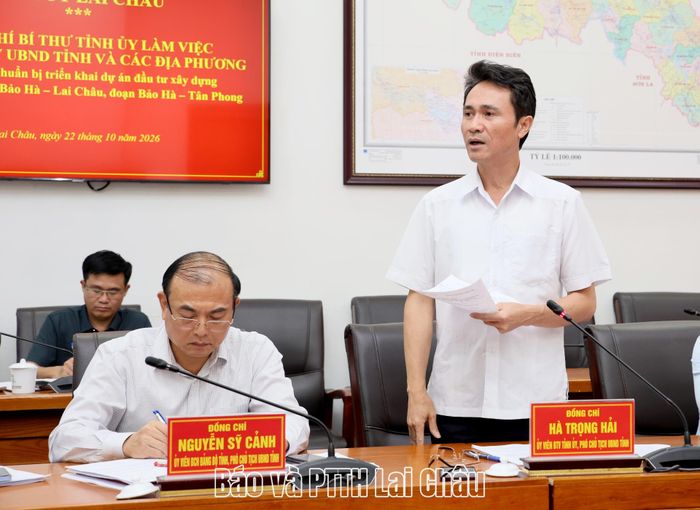Đồng chí Hà Trọng Hải - Uỷ viên Ban Thường vụ Tỉnh uỷ, Phó Chủ tịch UBND tỉnh phát biểu tại buổi làm việc. 