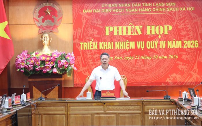 Đồng chí Đoàn Thanh Sơn, Phó Chủ tịch UBND tỉnh, Trưởng Ban đại diện HĐQT NHCSXH tỉnh phát biểu kết luận phiên họp