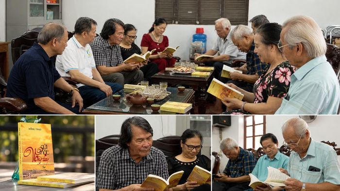 Các văn nghệ sĩ cùng đọc, chia sẻ những vần thơ trong tập "Gửi một vòng tay" của nhà thơ Hồng Thạo.