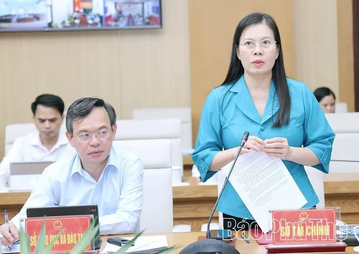 Lãnh đạo Sở Tài chính báo cáo tại hội nghị.