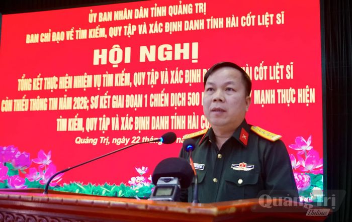 Đại tá Trương Viết Hải, Chính ủy Bộ CHQS tỉnh phát biểu tại hội nghị - Ảnh: H.N
