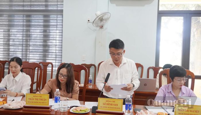 Đại diện lãnh đạo Hội Nông dân xã Nam Trạch báo cáo kết quả thực hiện công tác hội và phong trào nông dân năm 2026 - Ảnh: L.M