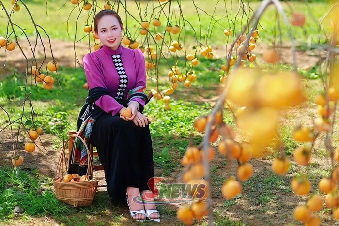 Du khách chụp ảnh tại vườn hồng Thư Tỉnh, tiểu khu Bình Minh, xã Tân Yên.