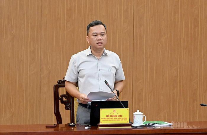 Đồng chí Đỗ Hùng Đức, Ủy viên Ban Chấp hành Đảng bộ tỉnh, Phó Chủ tịch UBND tỉnh phát biểu tại cuộc họp.