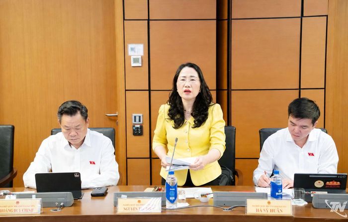 Đại biểu Nguyễn Thị Thủy, Phó Chủ nhiệm Ủy ban Pháp luật và Tư pháp của Quốc hội (Đoàn ĐBQH tỉnh Thái Nguyên) phát biểu thảo luận tại Tổ.