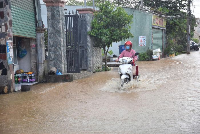 Một số nhà dân dù xây cao nhưng nước cũng đã mấp mé cửa.
