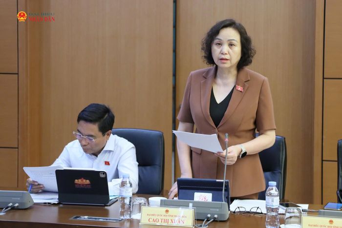 ĐBQH Cao Thị Xuân (Thanh Hóa) phát biểu thảo luận tổ. Ảnh: An Nhiên