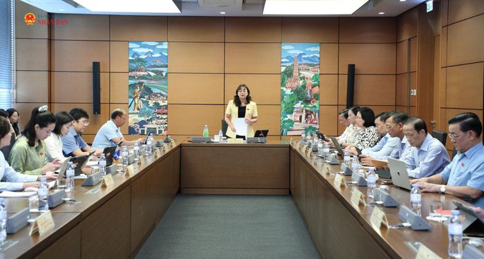Trưởng đoàn đại biểu Quốc hội tỉnh Lào Cai Giàng Thị Dung điều hành phiên thảo luận tổ