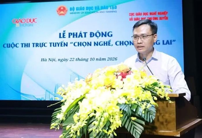Ông Trần Thanh Đạm - Cục trưởng Cục Giáo dục nghề nghiệp và Giáo dục thường xuyên phát biểu tại lễ phát động.