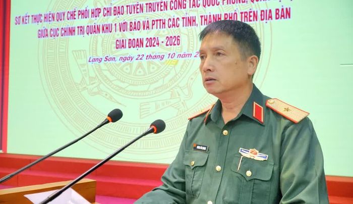 Thiếu tướng Dương Văn Quang, Phó Chính ủy Quân khu 1 phát biểu tại hội nghị.
