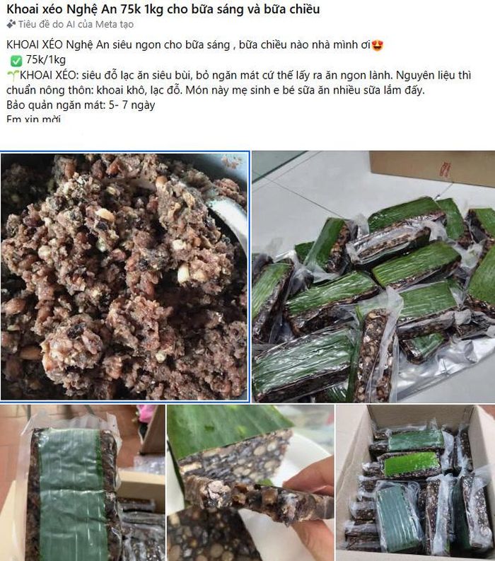 Khoai xéo được rao bán trên chợ mạng - Ảnh chụp màn hình