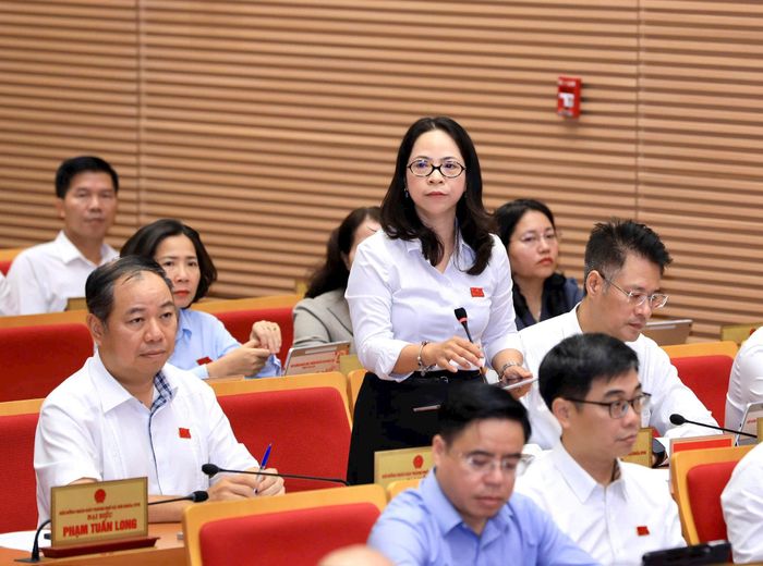 Đại biểu Lâm Thị Quỳnh Giao (tổ đại biểu số 10) đặt câu hỏi chất vấn. Ảnh: Thành Thái
