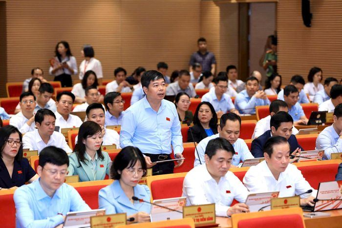 Đại biểu Lê Minh Tú (Tổ đại biểu số 16) đặt câu hỏi chất vấn. Ảnh: Thành Thái