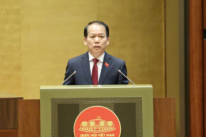 Bộ trưởng Bộ Tư pháp Hoàng Thanh Tùng trình bày Tờ trình tại kỳ họp. Ảnh: Quochoi.vn