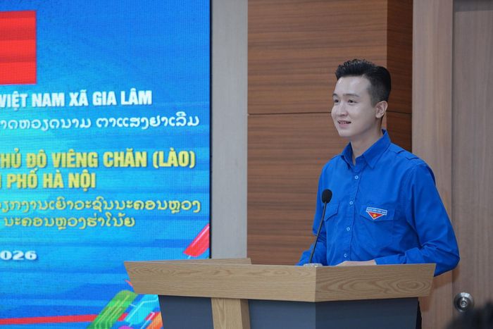 Phó Bí thư Thành đoàn Hà Nội Đào Đức Việt phát biểu tại chương trình. Ảnh: Phạm Diệp