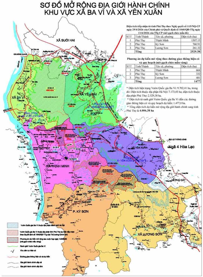 Theo đề án, phương án dự kiến chuyển giao nguyên trạng 4.006,38 ha từ tỉnh Phú Thọ về TP Hà Nội quản lý.