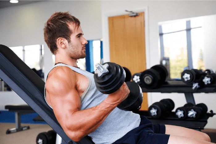 Động tác cuốn tạ đơn trên ghế nghiêng với thiết kế đưa cánh tay ra phía sau thân người, giúp cơ nhị đầu chịu lực ở độ dài lớn hơn đáng kể so với những kiểu tập truyền thống. Ảnh minh họa: Horton Barbell