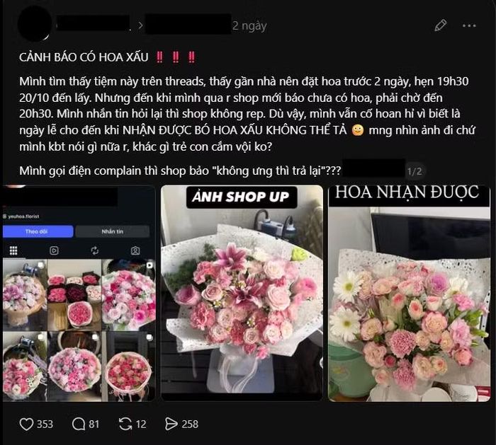  Cách phản hồi của nhiều shop cũng khiến nhiều người đặt hoa tức giận vì thiếu thiện chí. 