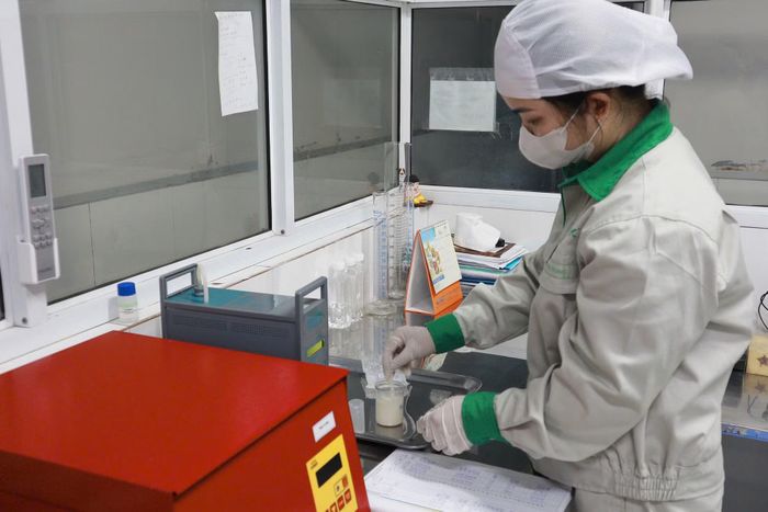 Kiểm tra chất lượng sữa trước khi đưa vào quy trình sản xuất tại Công ty cổ phần sữa Con bò vàng Ba Vì. (Ảnh: XUÂN KỲ)