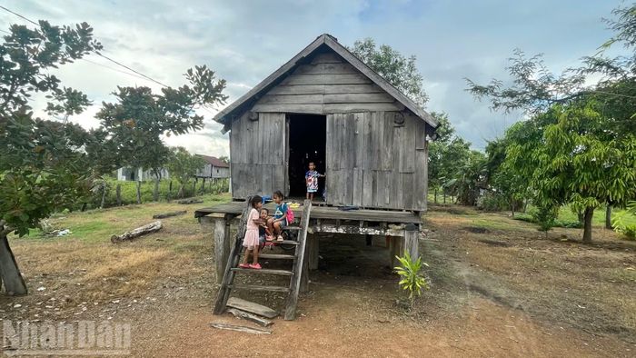 Cuộc sống của người dân ở buôn Đrang Phốk còn gặp nhiều khó khăn nên không có điều kiện đưa đón con đi học hàng ngày. (Ảnh: CÔNG LÝ)