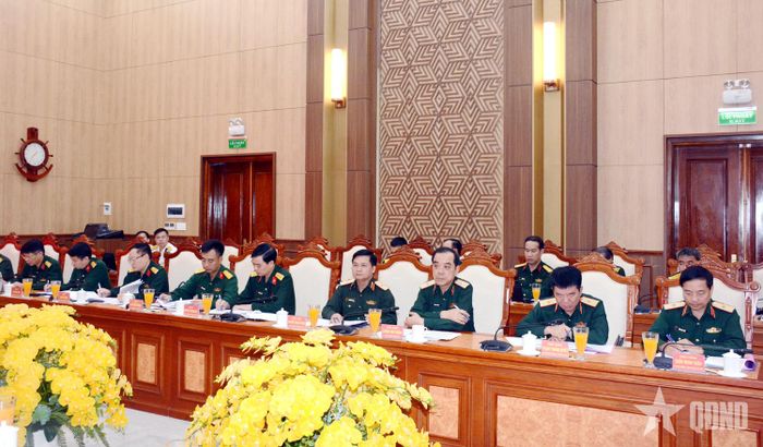 Các thành viên Đoàn khảo sát số 2 Bộ Quốc phòng tại buổi làm việc.